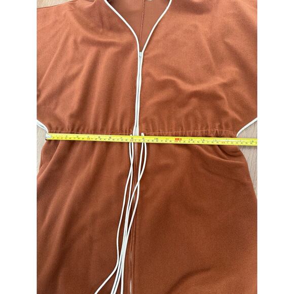 Vintage Vanity Fair Brown White Butterfly Sleeve Zip Up Robe grannycore cottage - Picture 7 of 8